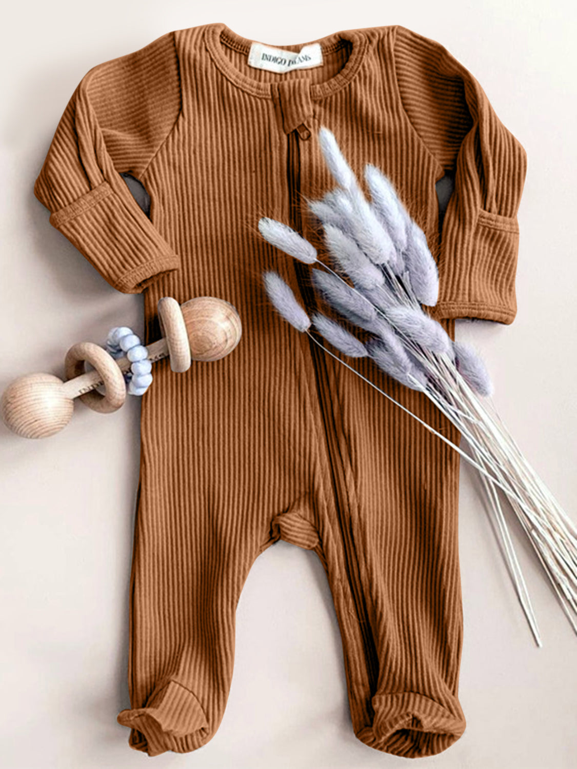 Ribbed Zip Up Long Sleeve Jumpsuit