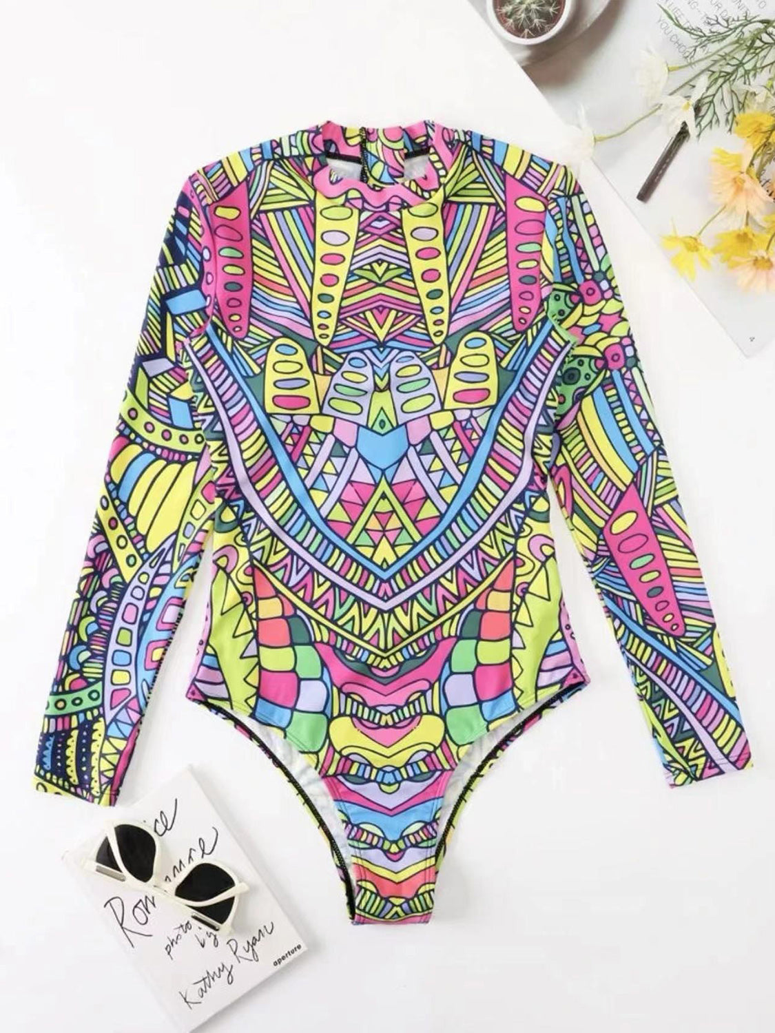 Mock Neck Long Sleeve One-Piece Swimwear