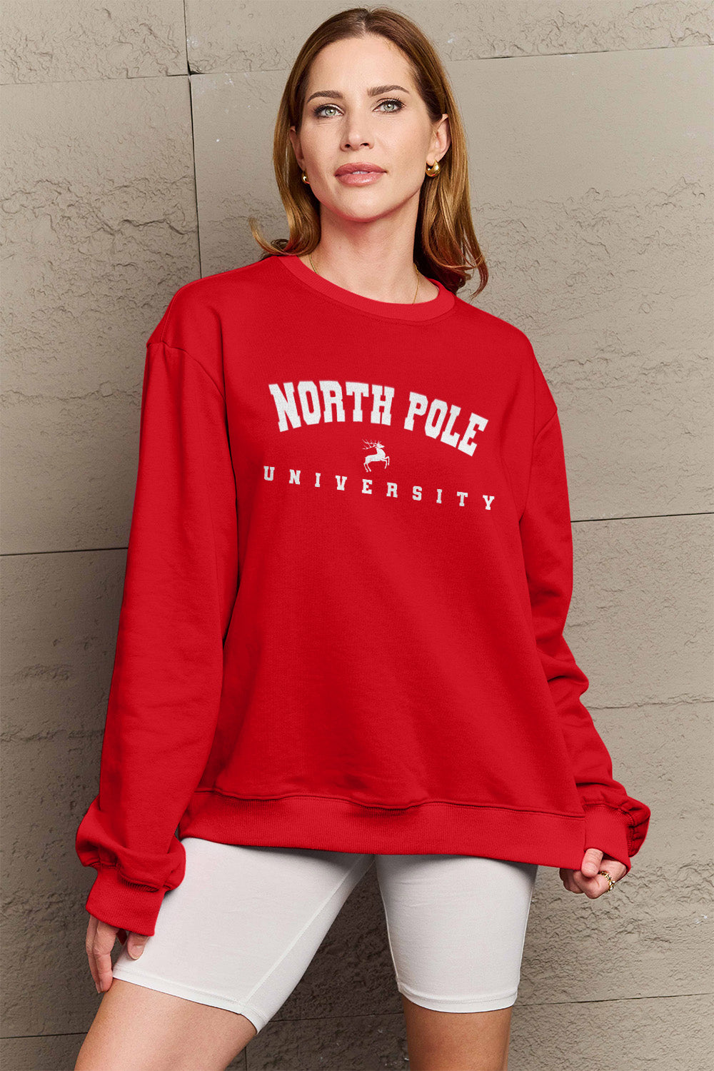 Simply Love Full Size NORTH POLE UNIVERSITY Graphic Sweatshirt