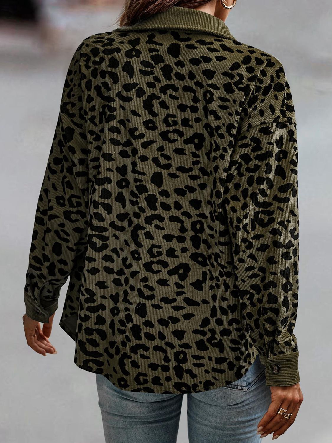 Full Size Leopard Buttoned Jacket