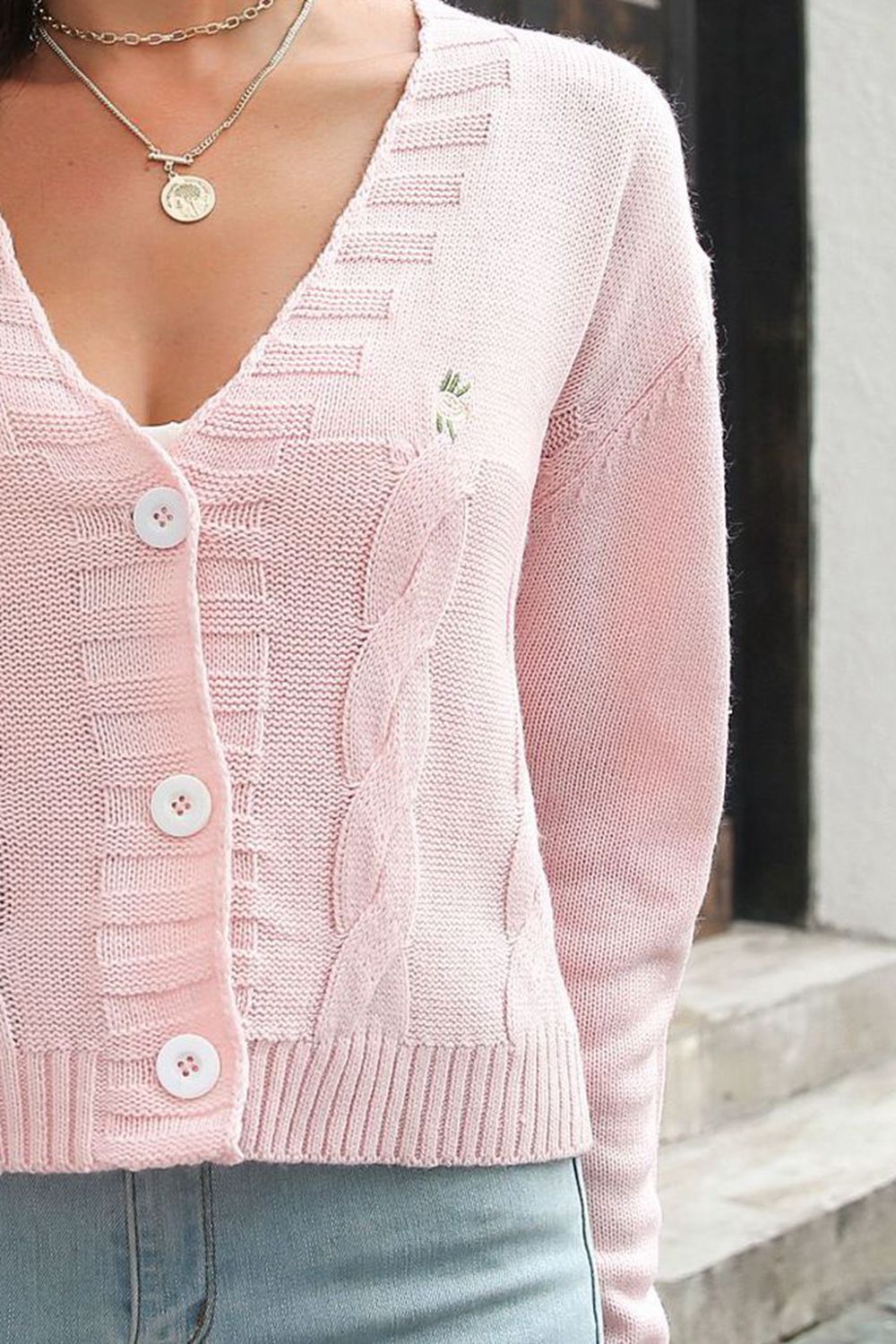 Cable-Knit Button Down Cardigan