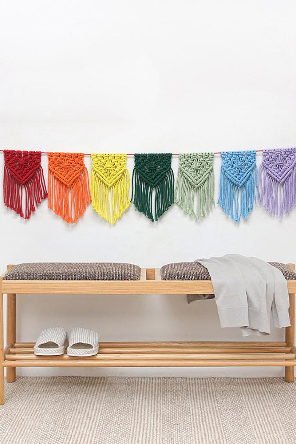 Rainbow Fringe Macrame Banner