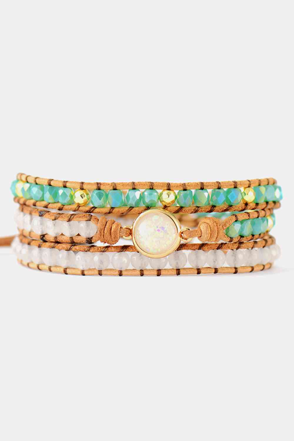 Crystal & Opal Triple-Layered Beaded Bracelet