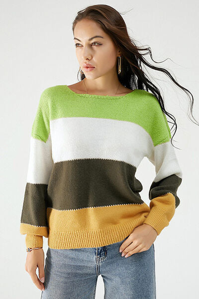 Color Block Dropped Shoulder Sweater